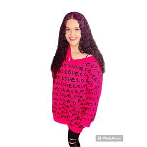 Brand New Pink And Black Love Sweater 2X Ripped Valentines Day Top